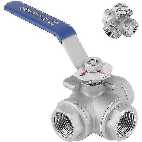 Vanne à bille 3 voies, acier inoxydable SUS304, tuyauterie, vanne en T 3 voies, filetage femelle 3/4" DN20, avec verrou en vinyle - Édition JA 1107 (1/5)
