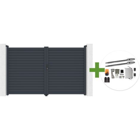 CALANCIA 3 m H. 180 cm graues Aluminium-Schwingtor + TANKER B250 Motor