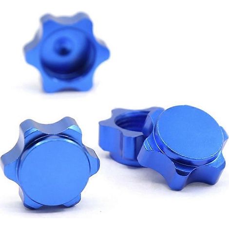 4 cache-moyeux de roue en aluminium avec écrou hexagonal de 17 mm pour voiture RC 1/8, bleu (1/5)