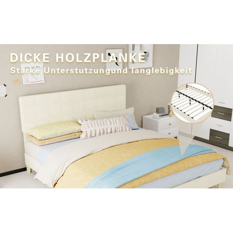 Lit en tissu moderne beige profond avec tête de lit capitonnée à carreaux style luxe léger, pour petite chambre principale ou seconde chambre, lit double, taille du matelas: 160 cm × 200 cm, beige (1/5)
