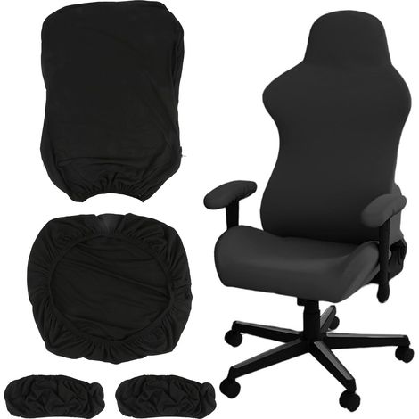 Housse Chaise Gaming, Noir, 4 Pièces Avec Accoudoirs, Extensibles, Lavables, Pour Ordinateur et Chaises de Bureau (1/5)