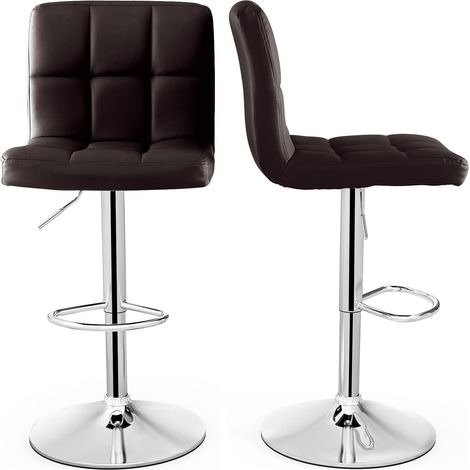 COSTWAY Set di 2 Sgabelli da Bar in Ecopelle Altezza Regolabile, Seduta Girevole a 360°, Poggiapiedi e Base Metallica Antiscivolo, Sgabelli da Pranzo per Isola Cucina Bar, Portata 150 kg (Marrone,2) (1/5)