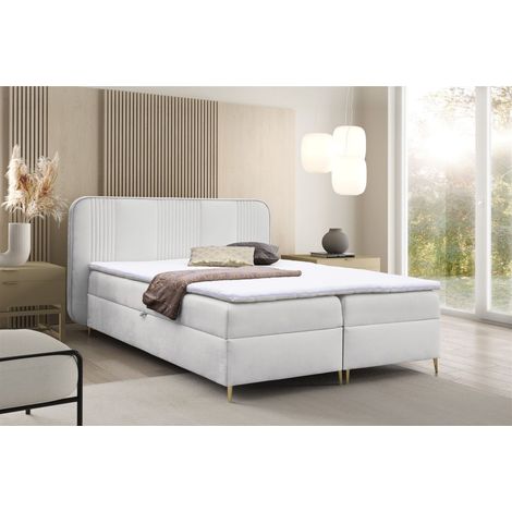 Boxspringbett Schlafzimmerbett AVERY PREMIUM 180x200cm Stoff Magic Velvet Altweiß