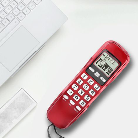 Mini téléphone mural rouge pour la maison, le bureau ou l'hôtel. Affichage LCD avec identification de l'appelant. (1/5)