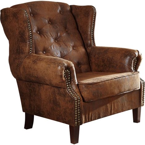 OXFORD Poltrona Chesterfield - stoffa / marrone - stile Coloniale 102x93x102