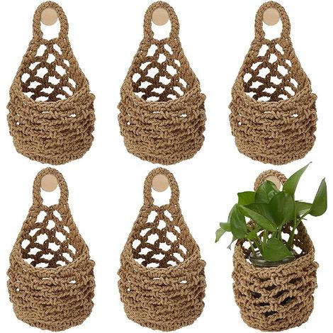 6 wandplantenbakken voor hangende planten van macramé pot wandhouder van puur katoen voor vetplanten en aromatische kruiden om je muren balkon of ramen te verfraaien (1/5)