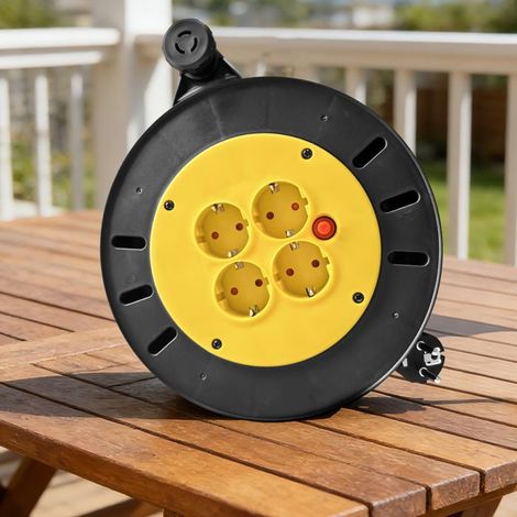 Kabelrolle 10 Meter, Design in Gelb und Schwarz, mit Stecker, ohne Halterung oder Zubehör, zur Aufbewahrung und Stromversorgung