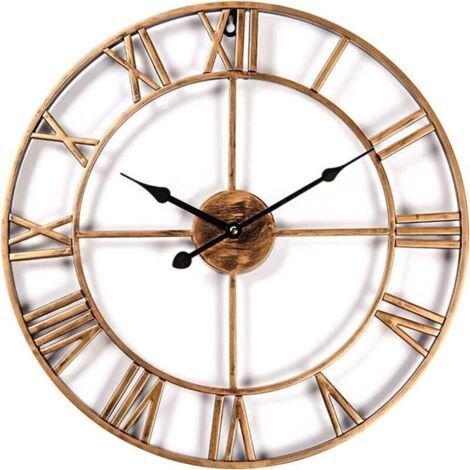 Horloge murale silencieuse rétro, horloge creuse en métal de 40 cm, horloge décorative pour salon, cuisine, café, hôtel, bureau, maison (doré rétro) (1/4)