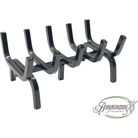 Fonderia Bongiovanni – Chenet en fer massif 14x14 mm – Support à bois avec renfort central – Pour cheminée et barbecue – Dimensions 31x20x15 h cm