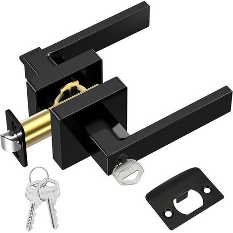 Manilla de puerta cuadrada robusta negra - Para dormitorio y baño - Entrada con llave