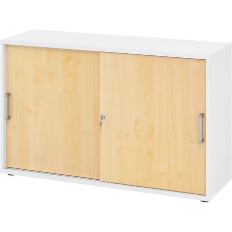 bümö Schiebetürenschrank office - 2 Ordnerhöhen   Weiß/Ahorn