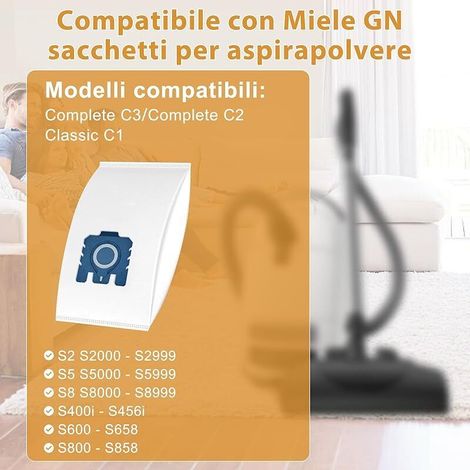 10er-Pack GN Staubsaugerbeutel, kompatibel mit Miele Hyclean Pure 3D Beuteln für Staubsauger der Serien Classic, C1, Complete, C2, Complete, C3, S2, S4, S5, S6 und S8, Ersatzstaubbeutel mit 6 Filtern (1/5)