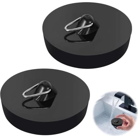 Lot de 2 bouchons pour évier de cuisine, bouchon universel pour baignoire, bouchon pour lavabo de salle de bain avec anneau de suspension (1/4)