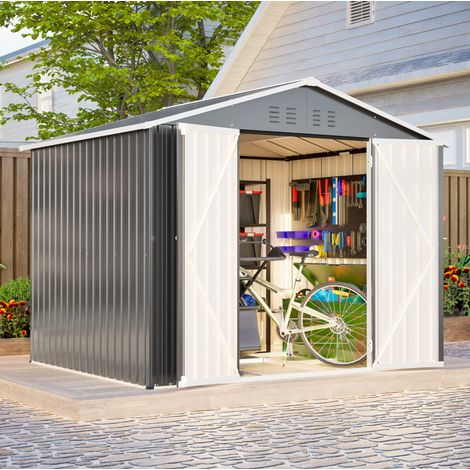 Abri de jardin en métal 229,4x180x191 cm gris anthracite, avec rangement, pour outils FloraGrace (1/5)