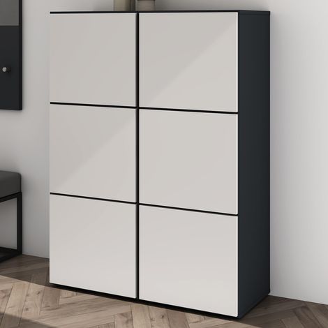 Mai & Mai Scarpiera da Ingresso 90x36x120cm, Scarpiera Portascarpe Armadio Scaffale 6 Ante + 12 Scomparti per Ingresso Soggiorno, Camera da Letto, Antracite opaco+Bianco opaco, Schuhschrank02