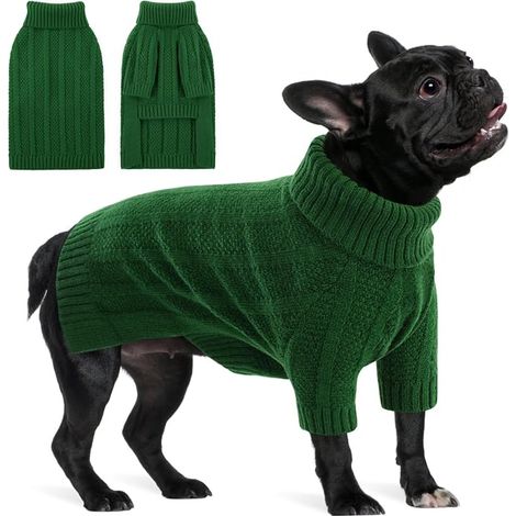 Dog Jumper, Turtleneck Dog Jumper for Dachshund, Jack Russell, Beagle, Schnauzer, Bulldog (Green, M) (1/5)