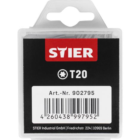 STIER TORX-Bit-Großpackung, 50 Bits, T 20, 25 mm Länge, Profi Werkzeug, leistungsstark und langlebig, in Plastikbox, für vielfältige Schraubarbeiten geeignet (1/4)