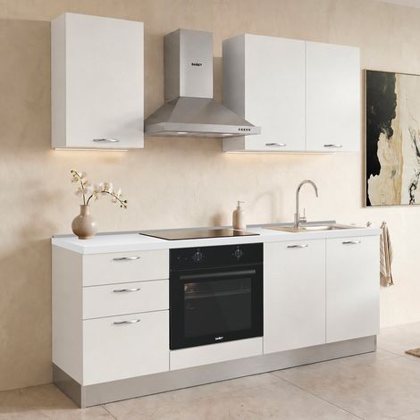 Cucina completa Taurusnew 195 cm Bianco Poro Chiuso con Elettrodomestici e Piano Induzione Industrie Valentini (1/5)