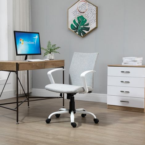 Silla de oficina ergonómica mecedora, silla de estudio giratoria, silla de escritorio de tela regulable en altura, 61x61x89-99 cm, gris claro