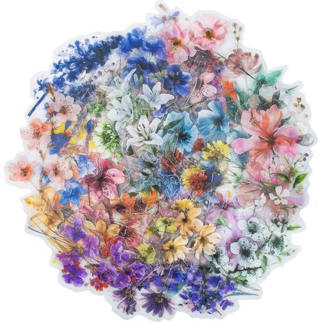100 Pcs Flower Stickers, Autocollants Floraux Imperméables en Vinyle Transparent, Autocollants Esthétiques de Fleurs Faits à la Main pour le Scrapbooking, l'Artisanat, l'Ordinateur Portable (1/5)