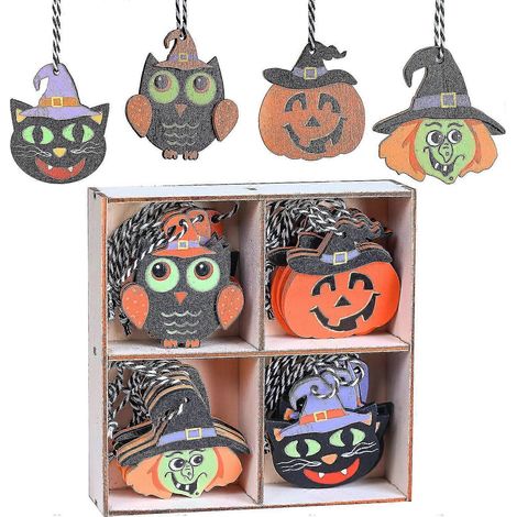 24 freche Halloween-Baumschmuckstücke – Hängende Holzanhänger