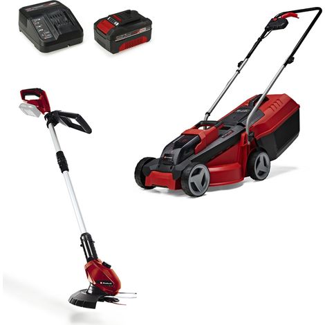EINHELL CORDLESS LAWN MOWER SET GE-CM 18/30 + GRASS TRIMMER GE-CT 18 (RED/BLACK, LI-ION BATTERY 4.0AH)