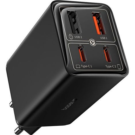 Caricatore Rapido Baseus GAN6 Pro per Auto, 65W, 2x USB-C e 2x USB, Nero (1/4)