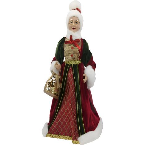 Mamma natale in abito elegante vestito in velluto bordeaux e verde alta cm 45 pellccia bianca Rifiniti