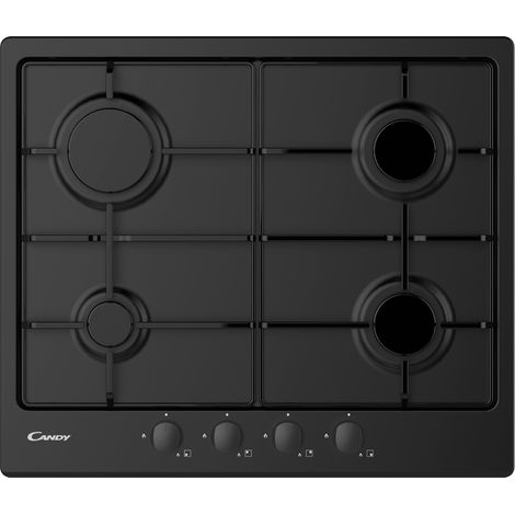 Candy – Plaque de cuisson à gaz encastrable 4 feux 60 cm – Puissance 7000 W – Commande en haut à l'avant – Noir