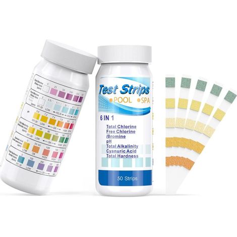 6 in 1 Pool Spa Hot Tub Test Strips, Swimming Pool Spa & Hot Tub Chemicals Water Test Strips for Rapid Measurement of Residual Chlorine ,Total Alkalinity,Hardness and pH Testing,100pcs