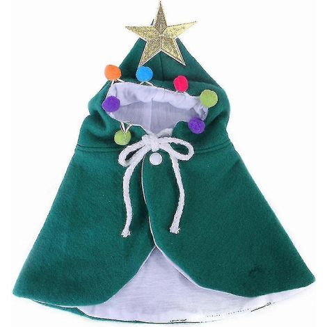 Costume de Noël pour animaux de compagnie : cape de Noël pour chiot avec étoiles et pompons, cape de Père Noël pour chat avec bonnet de Père Noël, robe de déguisement pour fête ou cosplay. (1/5)