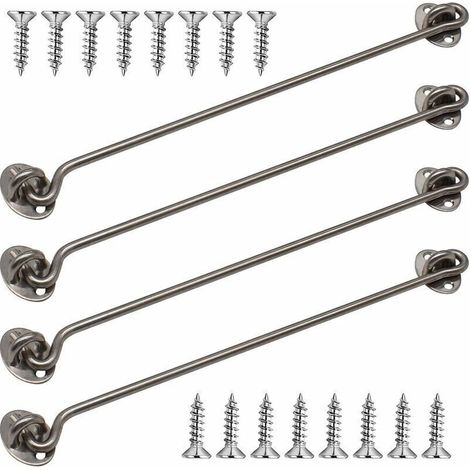 [NEVER USED] Cabin hooks, 4 thick solid stainless steel window hooks 30.5 cm with mounting screws for barn door, bathroom, sliding door (silver),