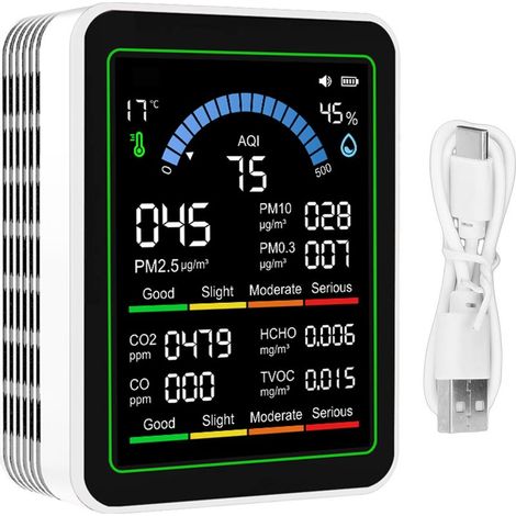 Détecteur de qualité de l'air 10 en 1, CO2 TVOC HCHO PM2.5 PM10 PM0.3, compteur Portable pour la maison. (1/5)