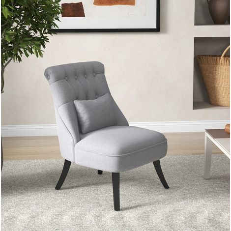 Sillón relax 52,5x69x77 cm de lino gris, respaldo capitoné, para salón pequeño – MEUBLIV (1/5)