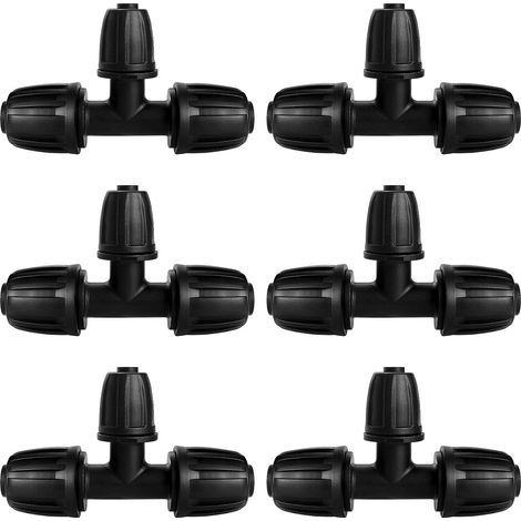 6 Pièces Connecteur de Tuyau en T Barbelé, 3-Voies Raccord de Tuyau D'Irrigation pour Tube 13/16 mm à 8/12 mm, Connecteur D'Irrigation Goutte à Goutte à 3-Voies pour Jardin, Pelouse (1/5)