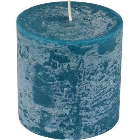 Bougie Pilier Ronde Déco "Rustique" 10cm Bleu Paon (1/2)