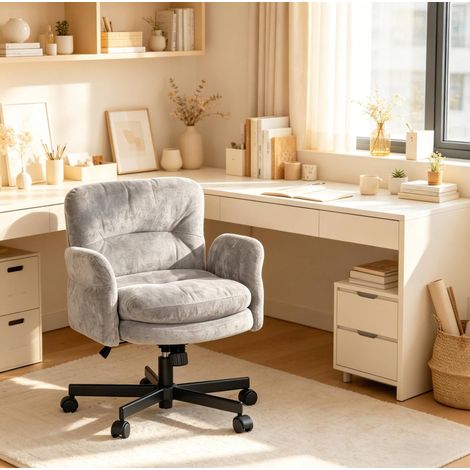 Silla de oficina 107x68x92,5 cm de tela de chenilla gris, regulable, FloraGrace (1/5)