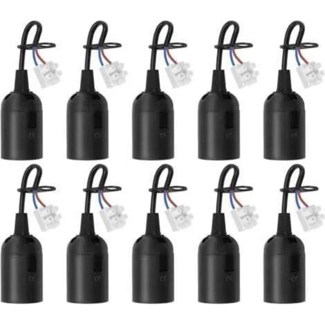 Lot de 10 douilles E27 avec câble, douilles de rechange pour ampoules LED, halogènes et incandescentes, noires, pour travaux de construction et de rénovation (1/3)