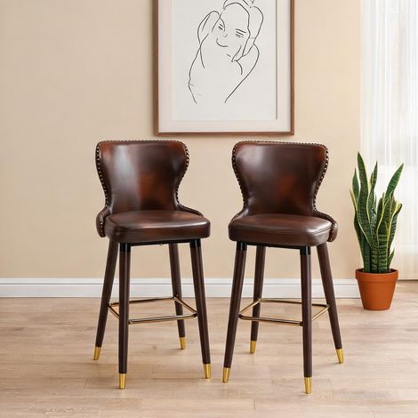 Cuir PU Tabouret de Bar Vintage avec Dossier et Repose-pieds 2 (1/5)