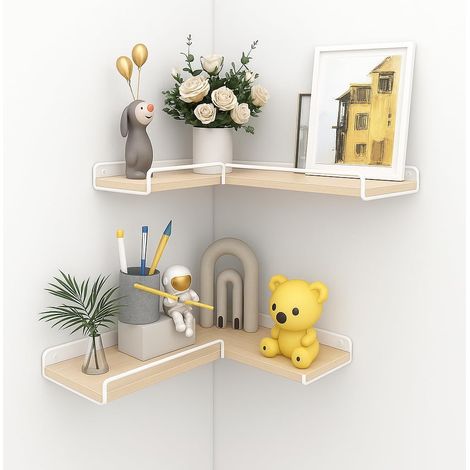 Youyijia Set of 2 Corner Floating Shelves Rustic Wooden Wall-Mounted Shelves for Bathroom Living Room Bedroom Kitchen Home Office Farmhouse Style (Wood) (1/5)