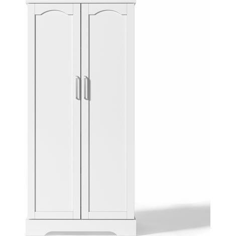 Armoire de cuisine multifonction blanche 60×35×128 cm, 2 portes avec éclairage LED à capteur USB, étagères modulables, dispositif anti-basculement pour cuisine salon salle à manger (1/5)