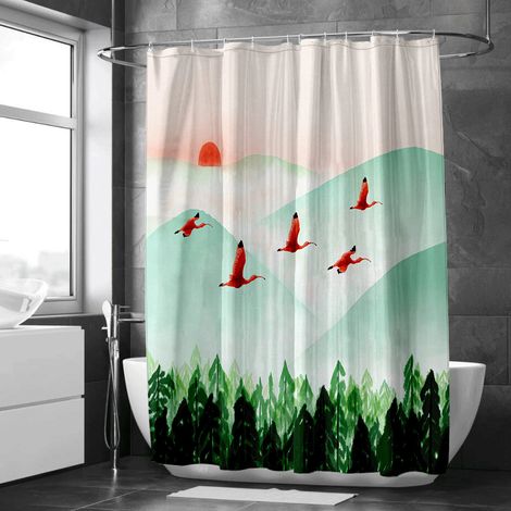 Rideau de douche nature cascade, imprimé aquarelle, décoration chaleureuse, tissu pratique - 90x180cm (1/5)