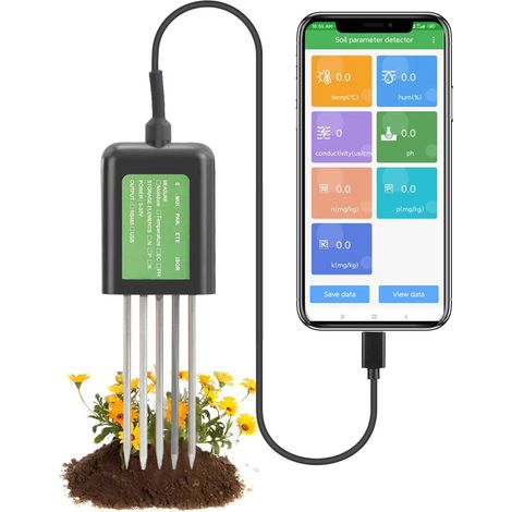 Testeur de sol intelligent 7 en 1 avec fonctions de détection d'humidité/EC/pH/température/NPK, testeur de nutriments du sol pour Android