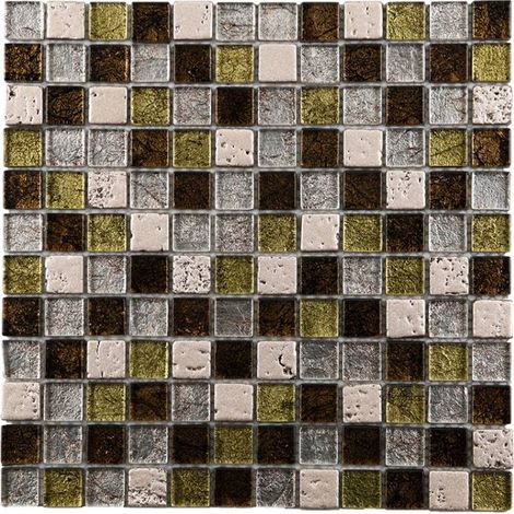 Mosaïque Verre - Vert & Pierre - 30 x 30 cm - Carrés (1/2)