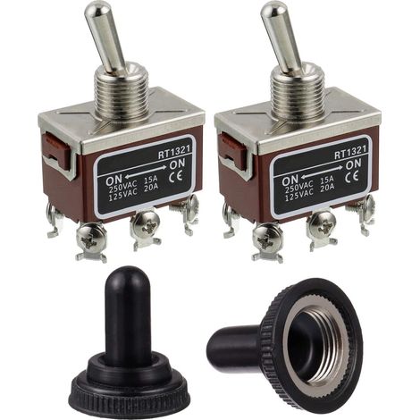 Rocker Switch 125V 20A 250V 15A DPDT ON - ON 6 Pin Rocker Switch with Metal Waterproof Cap (2 Pack) (1/5)