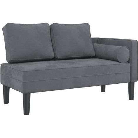 Chaise longue  Transat  Bain de soleil avec coussins gris foncé velours (1/5)