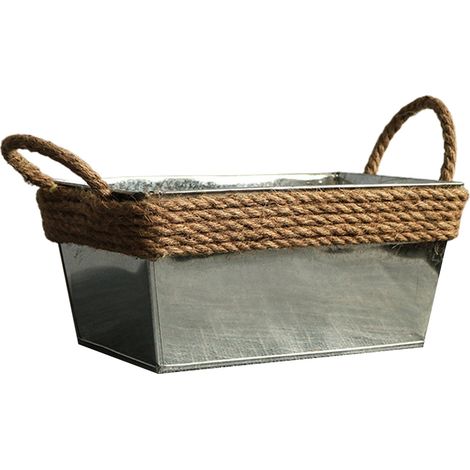 Seau à fleurs vintage en fer, carré, corde de chanvre rustique, jardinière en métal pour la décoration de la maison et du jardin