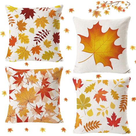 Giugio Decoration Automne Housses de Coussin 45 x 45 cm, Lot de 4 Coussins de Canapé Guirlande Feuilles Automn Housse Coussin en Lin pour Canapé, Maison, Jardin, Chambre Coucher Coussin Automne (1/5)