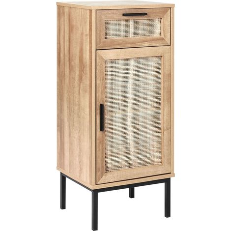 Armadietto da bagno Boho Armadietto portaoggetti Rattan Intreccio anteriore 40 x 92 cm Legno chiaro Rosell (1/5)