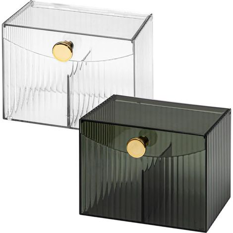 Caja de 2 piezas para hisopos de algodón, caja acrílica con tapa, tapa transparente, organizador de maquillaje, almacenamiento de algodón (1/5)